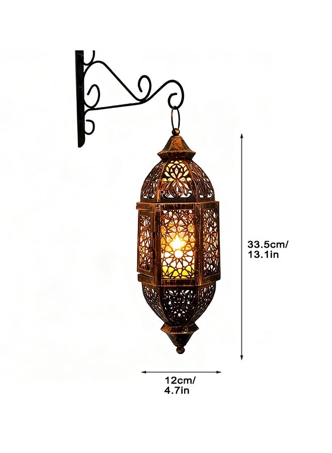 تركيبات إضاءة رمضان وفانوس مجوف بإضاءة الشموع - حرف يدوية على الطريقة المغربية، ديكور منزلي قديم الطراز مناسب للداخل والخارج وللإهداء - Image 2